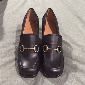 Nine West Black Loafers with Gold Buckle